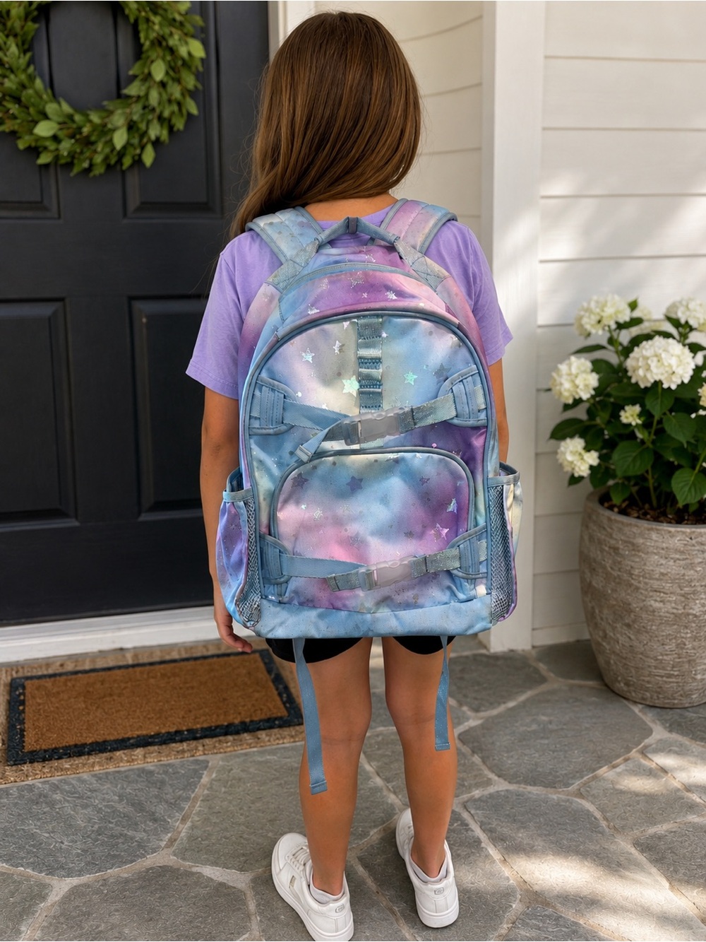 Pottery Barn Kids Pastel Galaxy Backpack Glitter Star Print School Bag